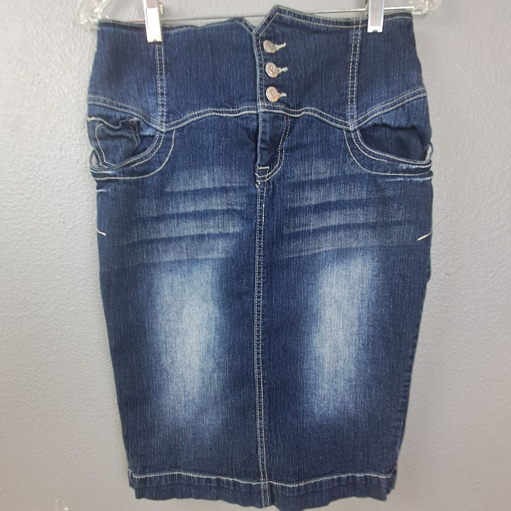 Deb Jeans Denim Skirt Y2K Western Accents Dark Wash Fitted Mini Size 5